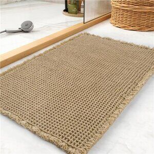 Waffle Bath Mat 17x24 Soft Absorbent Non Slip Washable Bathroom Rug with Tassels